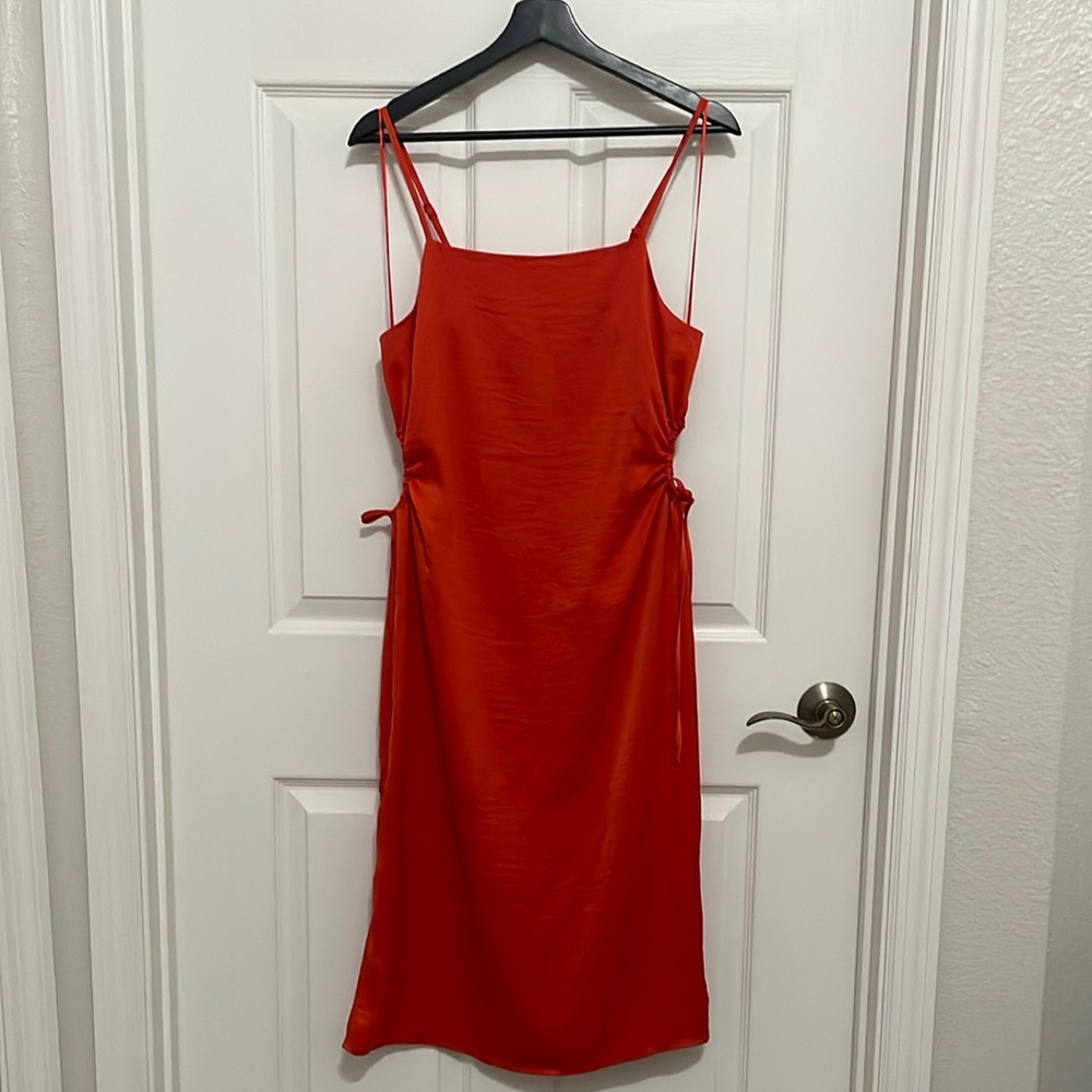 Christian Lacroix orange Square Neck Keyhole Satin Dress